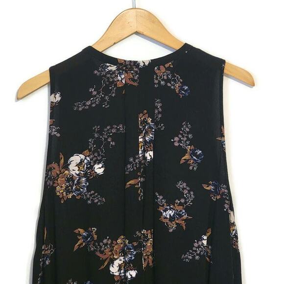 Free People Floral Mini Dress Black V Neck Sleeveless Swing Flowy Babydoll S - Picture 8 of 16